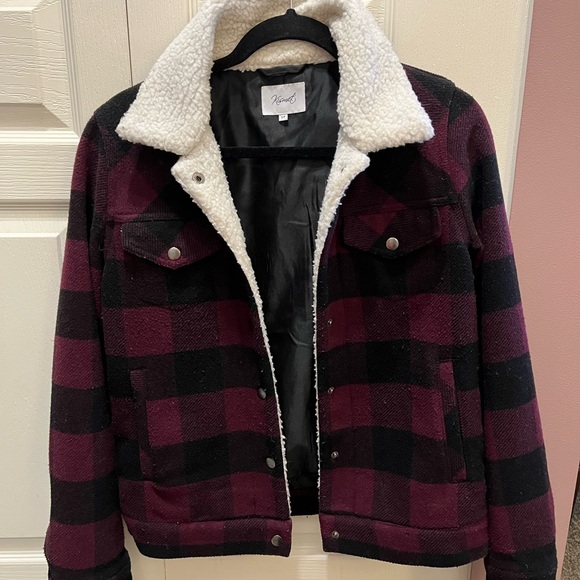 Kismet Jackets & Blazers - Kismet Burgundy Plaid Jacket with Cream Sherpa Lining